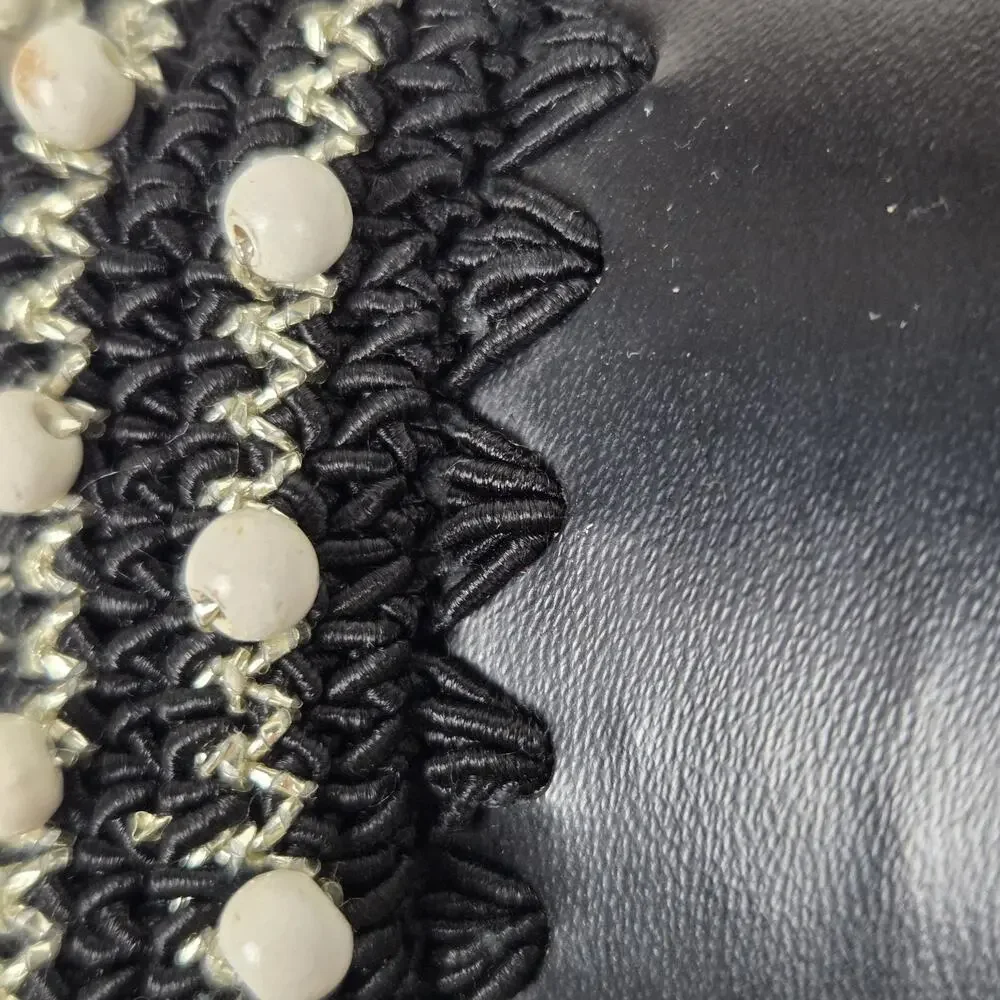 Vintage Drawstring Bag Mad Men 1950s Evening Purse Black Tie White Beaded Silver